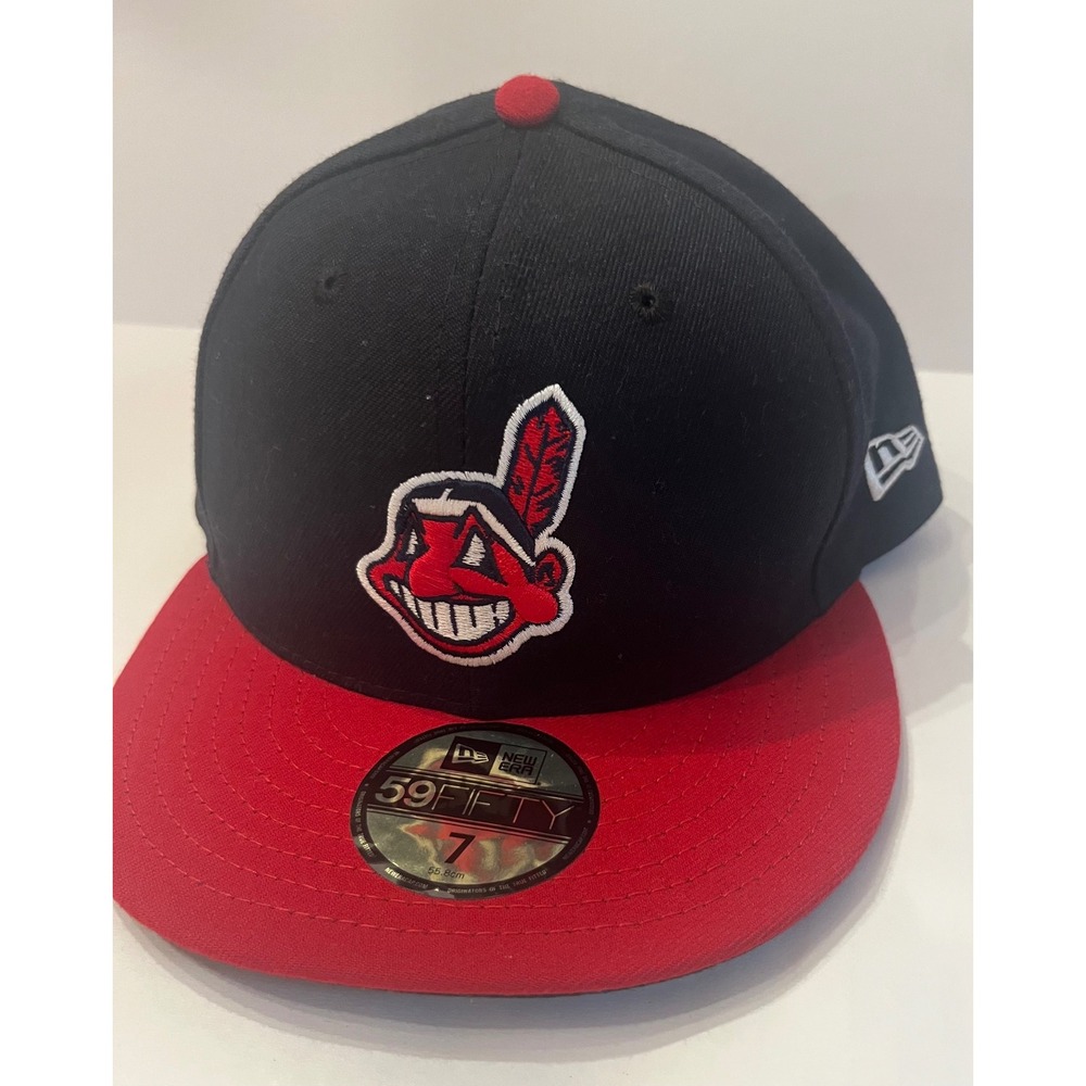 New Era 59FIFTY Cleveland Indians Chief Wahoo Hat MLB Authentic Fitted 7 Navy